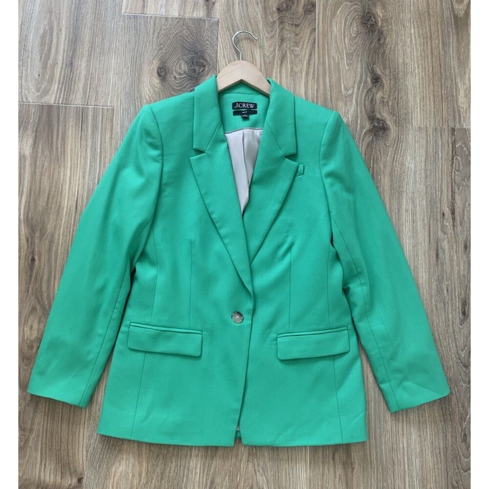 J.Crew Blazer Womens 6 Green Willa Wool Blend One Button Stretch Jacket Workwear